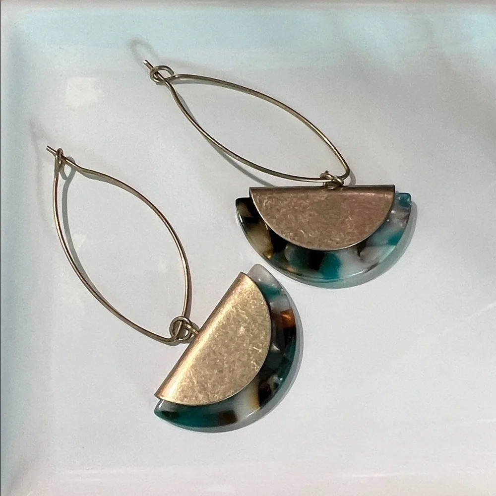 Gold & Tortoiseshell Half-Moon Drop Earrings - Picture 3 of 6